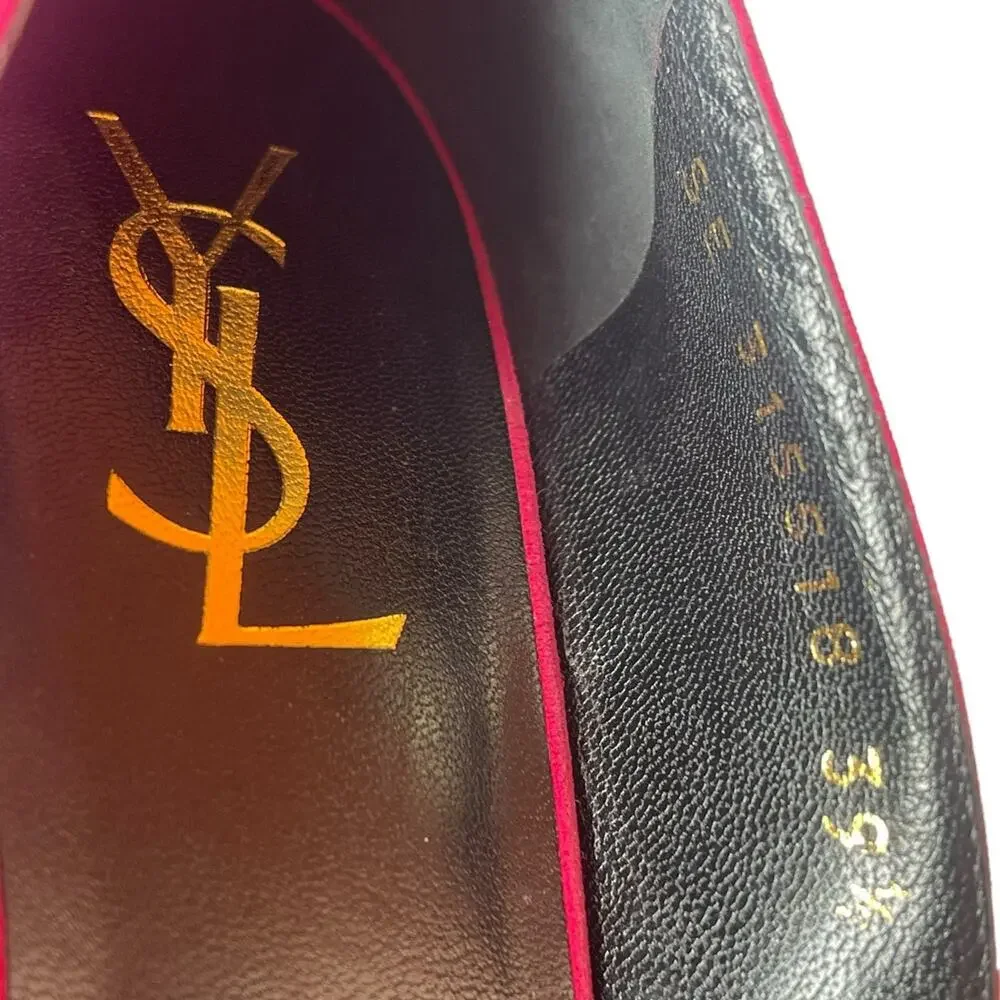 SAINT LAURENT Suede Patent Goatskin Tribute Two 80 Platform Pumps 39.5 Fuchsia - Picture 8 of 9
